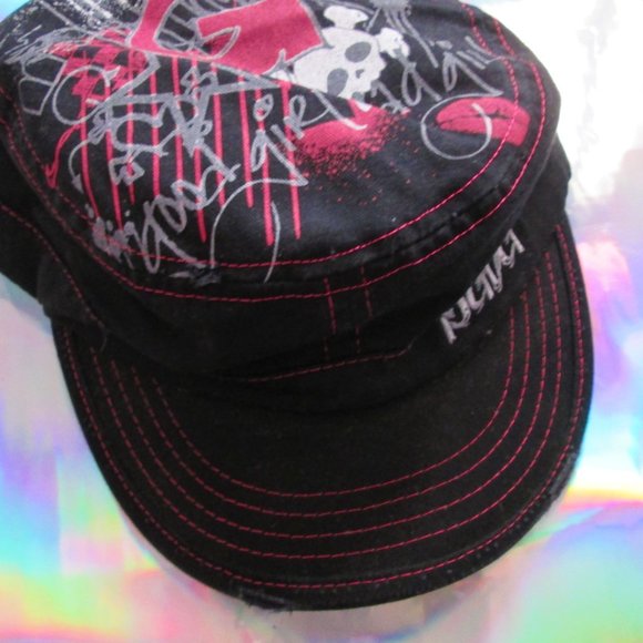 y2k NEW black pink graffiti painter cap skull hat